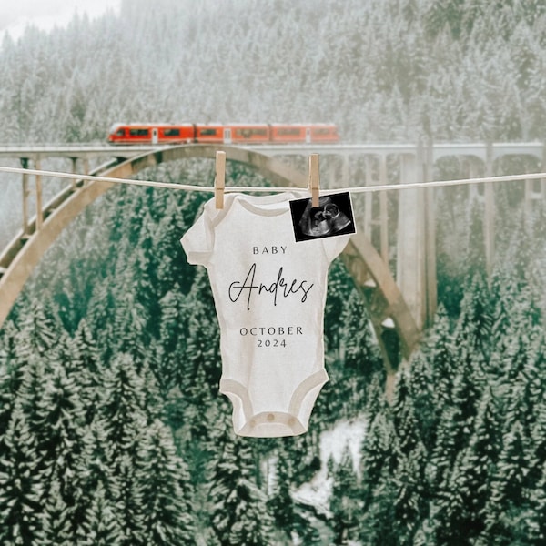 Digital Pregnancy Announcement Holiday / Christmas Baby Announcement / Clothesline Baby Winter / Download Social Media Facebook Instagram