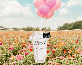 Girl Pregnancy Announcement Digital | Girl Gender Reveal | Baby Girl | With Pink Balloons | Download Social Media Facebook Instagram Post