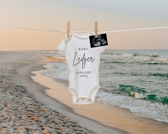 Summer Pregnancy Announcement Digital | Beach Baby Announcement | Beach Pregnancy | Gender Neutral Baby | Social media Facebook Instagram