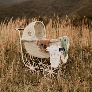 Neutrale Schwangerschaftsanzeige digital | Digitale Babyankündigung | Vintage Kinderwagen | Laden Sie Social Media Facebook Instagram herunter