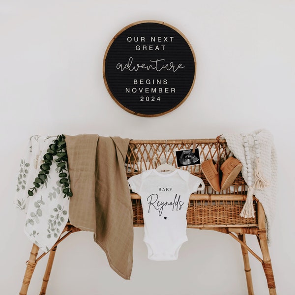 Digital Pregnancy Announcement / Baby Announcement / Our Adventure Begins / Letter Board Baby / Download Social Media Facebook Instagram