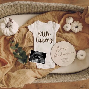 Digital Fall Baby Announcement / Thanksgiving Pregnancy Announcement / Onesie / Little Turkey / Download Social Media Facebook Instagram