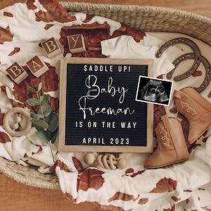 Digital Western Pregnancy Announcement / Digital Cowboy Baby Announcement / Letter Board Baby / Descargar Social Media Facebook Instagram