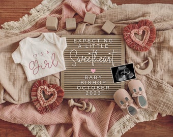 Digital Valentines Pregnancy Announcement / Valentine Baby Announcement Girl / Letter Board / Download Social Media Facebook Instagram