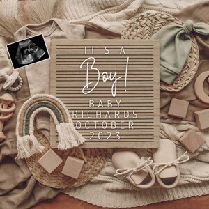 Anuncio de embarazo digital / Anuncio digital de bebé / It's A Boy / Letter Board Baby / Descargar redes sociales Facebook Instagram