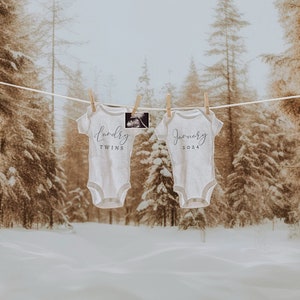 Annonce numérique de grossesse gémellaire / Annonce de jumeaux neige / Annonce de grossesse gémellaire hivernale / Télécharger les médias sociaux Facebook Instagram