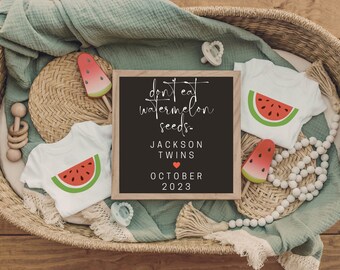 Digital Twin Pregnancy Announcement / Twin Baby Announcement / Summer Twins / Watermelon Seeds / Social media Facebook Instagram