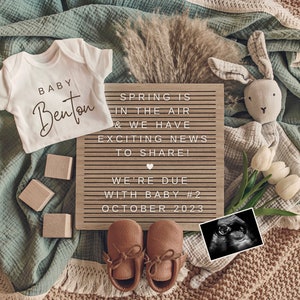 Easter Pregnancy Announcement Digital | Neutral Spring Baby Announcement | Baby 2 | Download Social Media Facebook Instagram Post