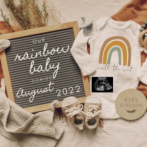 Digital Rainbow Pregnancy Announcement / Rainbow Baby Announcement / Worth The Wait / Letter Board Baby / Social media Facebook Instagram