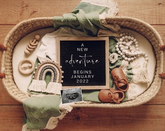 Digital Pregnancy Announcement / Digital Baby Announcement / A New Adventure / Letter Board Baby / Download Social Media Facebook Instagram