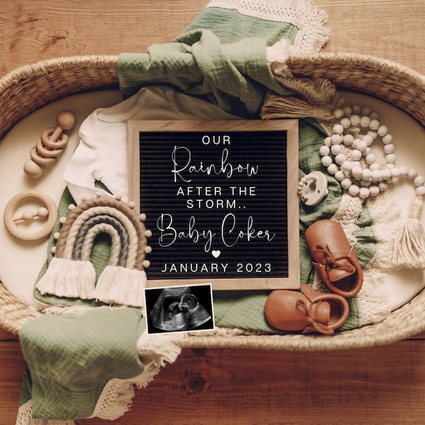 Digital Rainbow Pregnancy Announcement / Rainbow Baby Announcement / Worth The Wait / Letter Board Baby / Social media Facebook Instagram