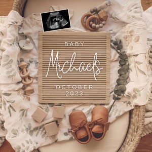 Anuncio Digital de Embarazo / Anuncio Digital de Bebé / Simple Baby / Letter Board Baby / Descargar Social Media Facebook Instagram