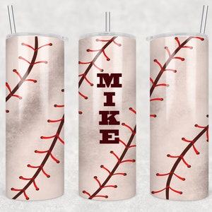 Baseball Design Tumbler | 20 oz Skinny Tumbler | Personalized Tumbler | Sports Tumbler | Tumbler with Lid and Straw