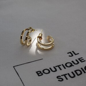 Boucles d'oreilles doubles créoles en forme de C | Or | Chic Simple Minimaliste | S925 | Cadeau pour elle