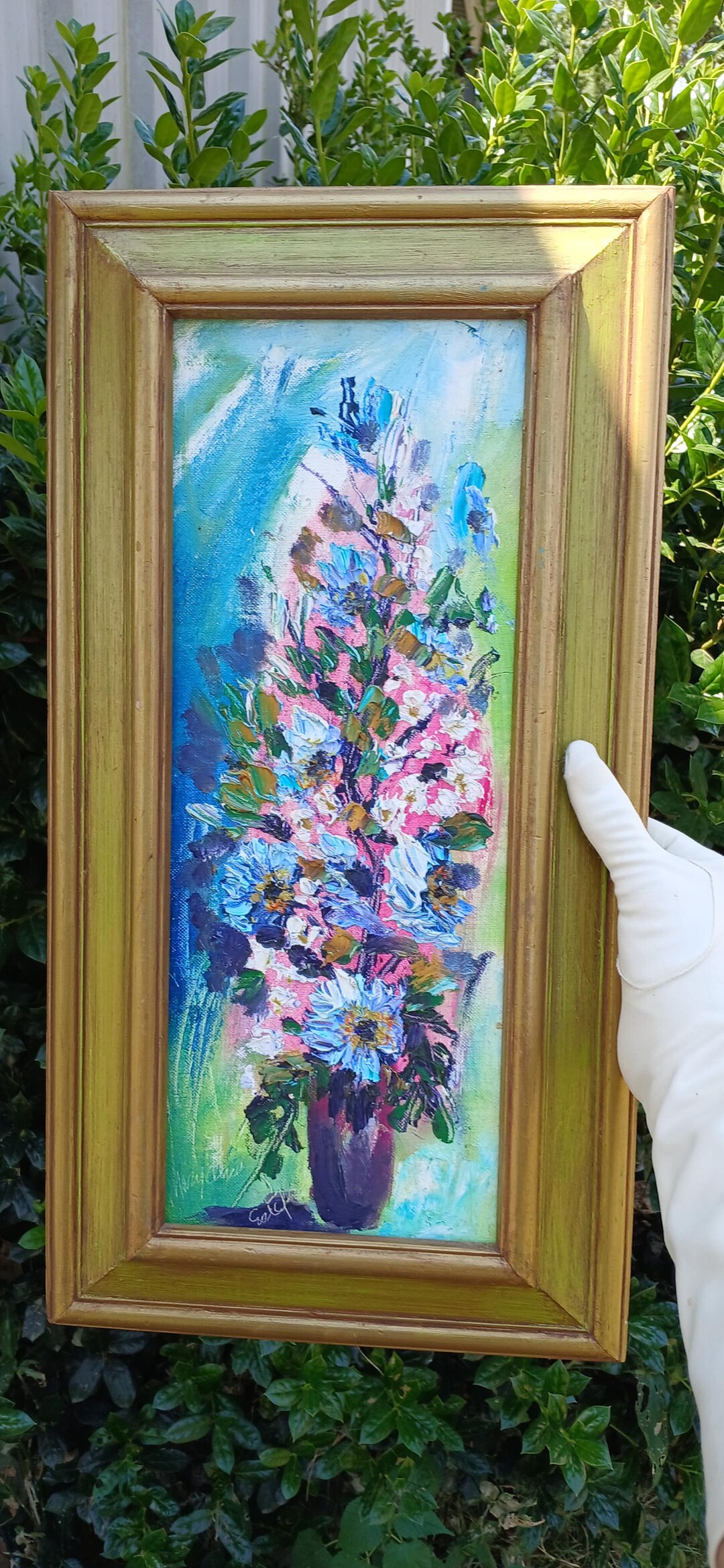 Vintage Signed Original Colorful Abstract Flowers in Vase Framed ...