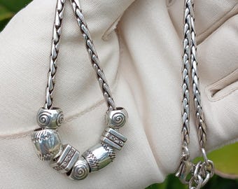 Classic Retired Calypso Beaded Silver Tone Etched Necklace