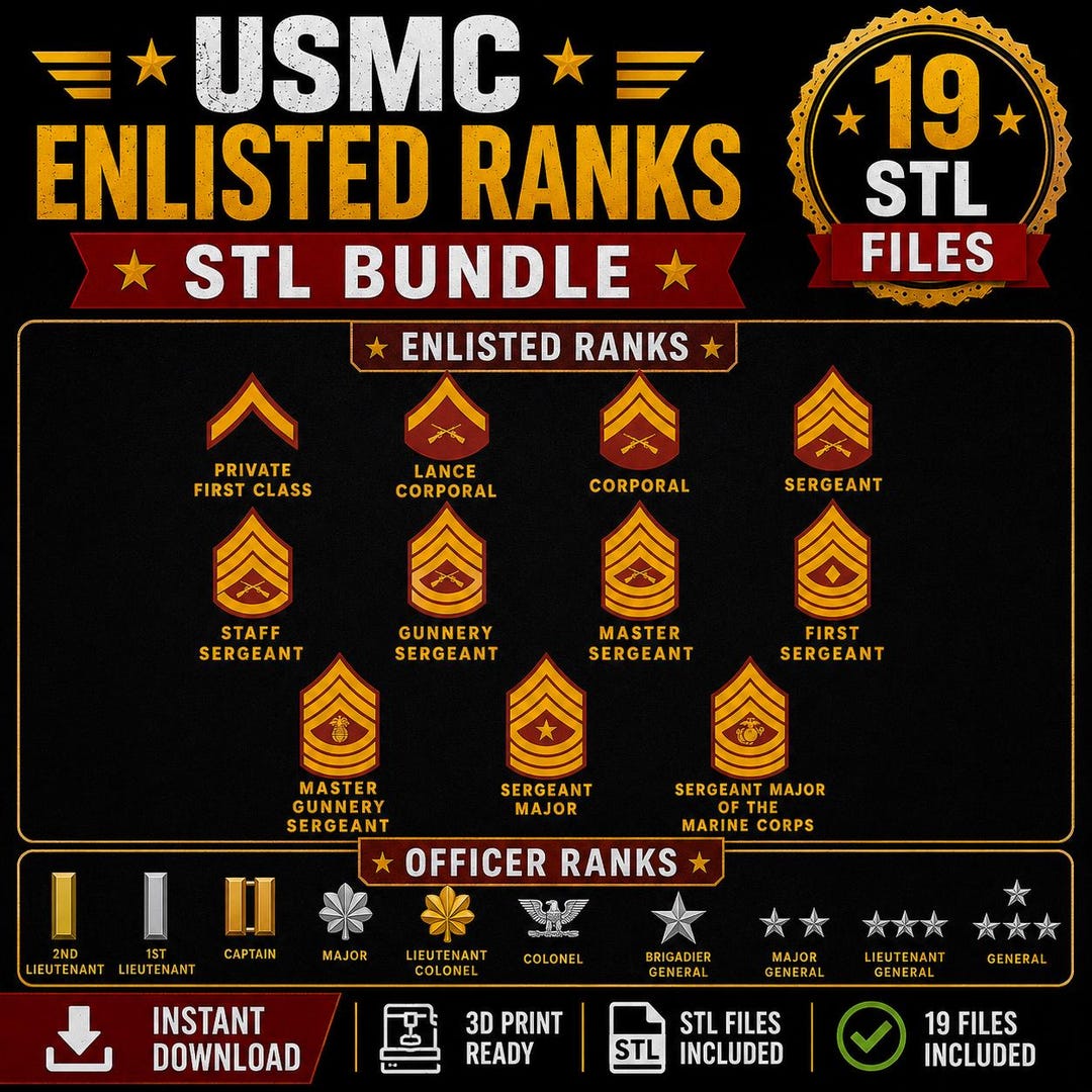 USMC Rank Insignia STL Files | Enlisted + Officer Ranks (digital ...