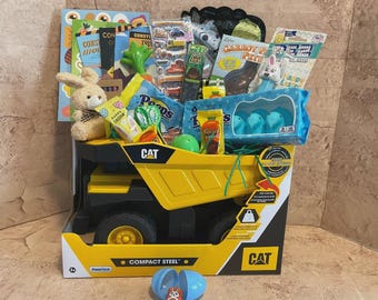 Boys Easter Basket Metal Dump Truck Overflowing W/ Easter Candy & Activities