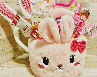 Girls Large Pink Plush Bunny Easter Birthday Basket Filled w Easter Candy Treats & Toys