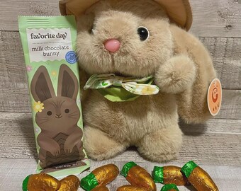 Kids Plush Soft Bunny W/ Spring Floppy Hat & Chocolates