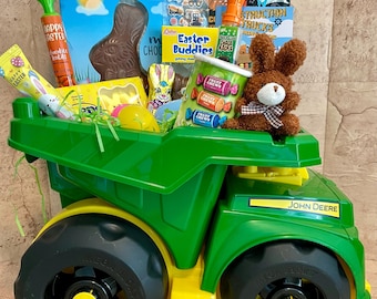 Boys Toddler Easter Basket John Deere Mega Dump Truck filled Treats & Activities