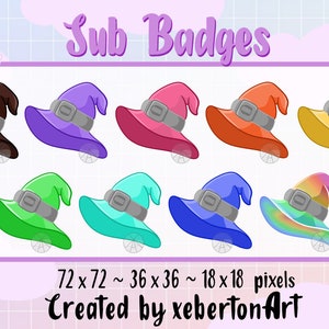 Badges Twitch chapeau de sorcières | badges Twitch | Sous-badges | Badges bit | Badges Twitch arc-en-ciel
