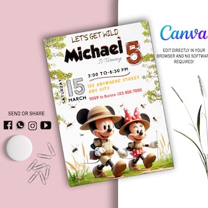 Mickey Safari Invite l Kids invitation l Digital Party Evite l Modern Birthday Template Printable l Editable in Canva l Instant Download