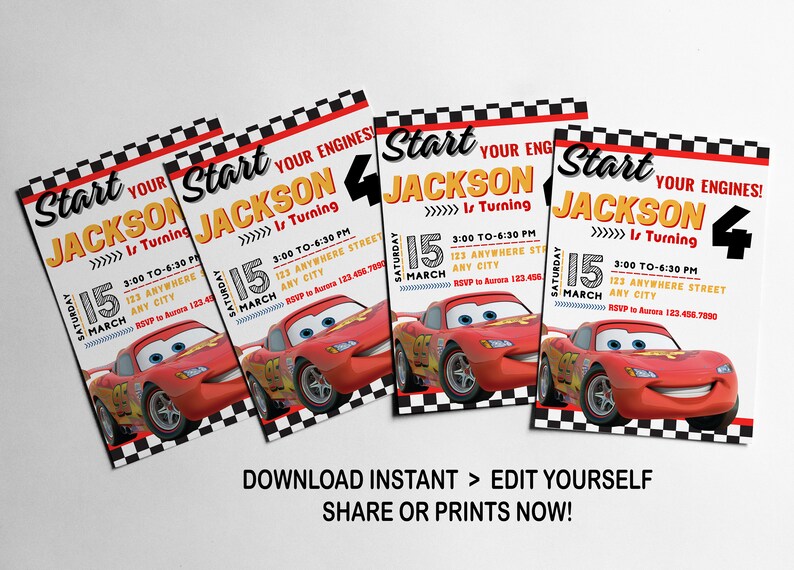 Invitación de coches l Invitación para niños l Invitación a fiesta digital l Plantilla de cumpleaños moderna imprimible l Editable en Canva l Descarga instantánea imagen 2