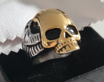 Skull ring, skull signet ring, biker ring, rock ring, stainless steel, gold, skull ring, original, Father's Day gift