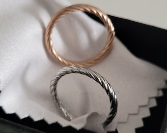 Anillo de mujer, anillo de compromiso de mujer, anillo retorcido, acero, color cobre, oro rosa, elegante y chic, joyería de regalo de Navidad, económico