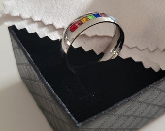 Bague gay homme, Bague fierté lesbienne, Lgbt, Anneau couple mariage, ring rainbow, anneau acier de fiançailles femme homme, à personnaliser