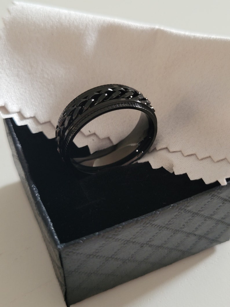 Anti-Stress-Ring, Drehring, rotierende Kette, Edelstahl, Drehring, schwarze Farbe, Silber, Weihnachtsgeschenk, Frau & Mann Bild 3