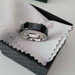 Anneau Anti-Stress Rotatif En Acier Inoxydable 8MM – Design Blocs Et Rainures Élégant Pour Homme