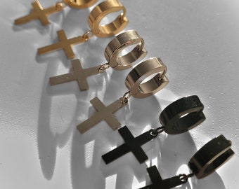 Pendientes Cruz Negra, Plata, Oro, Hombre, Mujer, Cruz Criollas Colgantes, Acero Inoxidable, Color Negro, Regalo