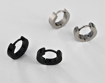 Pendientes de hombre, Pendientes de aro negros para hombre, Plata, Pendientes de acero inoxidable, Regalo para adolescentes, niños, mujeres y hombres, económicos