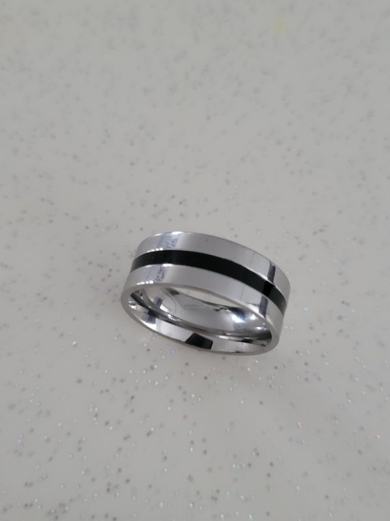 Silver Black Double Stripes Stainless Steel Ring For Men