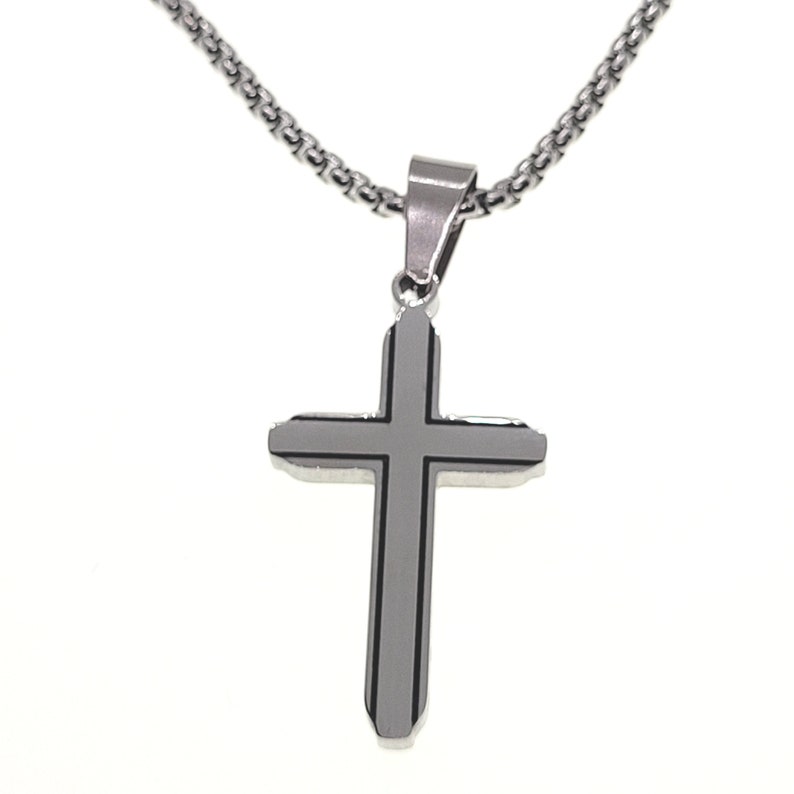 Men's cross pendant necklace Cross pendant and chain Stainless steel cross pendant Customizable Christmas party gifts for him image 2