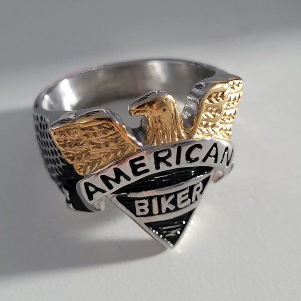 Biker ring, eagle signet, Biker knight, stainless steel, gold, american biker ring, eagle ring, gift, men's ring, cheap