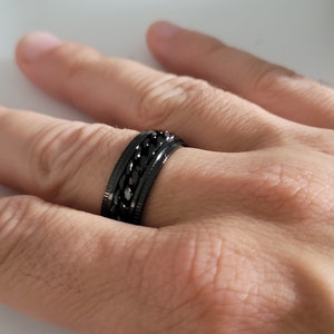 Anti-stress ring, Roterende ring, roterende ketting, roestvrij staal, spin ring, zwarte kleur, zilver, kerstcadeau, vrouw &man afbeelding 7