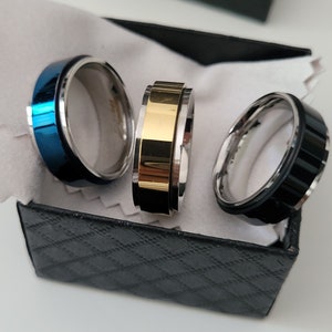 Anti-stress ring, rotating anxiety ring, stainless steel, spinner ring, black, blue, gold color, gift for teenager, child, woman & man