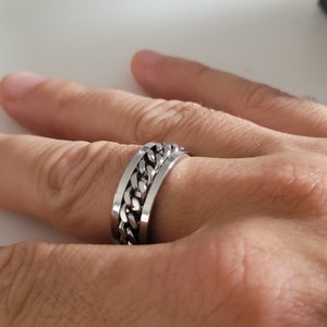 Anillo antiestrés, anillo rotativo, cadena giratoria, acero inoxidable, anillo giratorio, color negro, plata, regalo de Navidad, mujer y hombre imagen 6