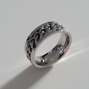 Anti-Stress-Ring, Drehring, rotierende Kette, Edelstahl, Drehring, schwarze Farbe, Silber, Weihnachtsgeschenk, Frau & Mann Silber