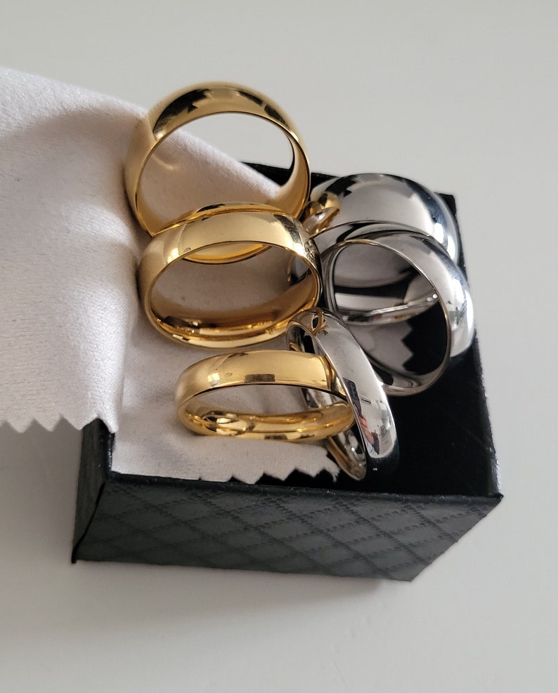 Anillo de bodas de acero, anillo de acero inoxidable, color plateado, anillo de bodas para hombres, 4 mm, 6 mm, 8 mm, barato, regalo pareja mujer y hombre imagen 1