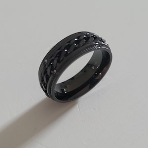 Bague anti-stress, Anneau rotative, chaine tournante, acier inoxydable, spin ring, couleur noire, argent, cadeau noel, femme & homme Noir