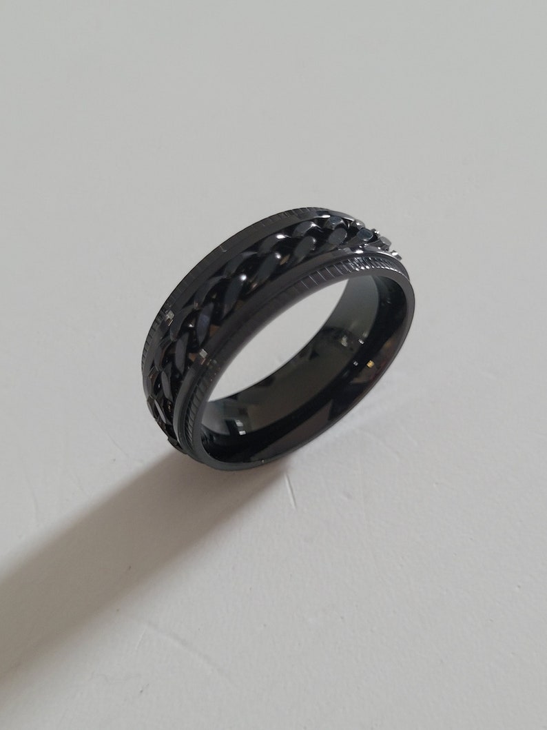 Anti-stress ring, Roterende ring, roterende ketting, roestvrij staal, spin ring, zwarte kleur, zilver, kerstcadeau, vrouw &man Zwart