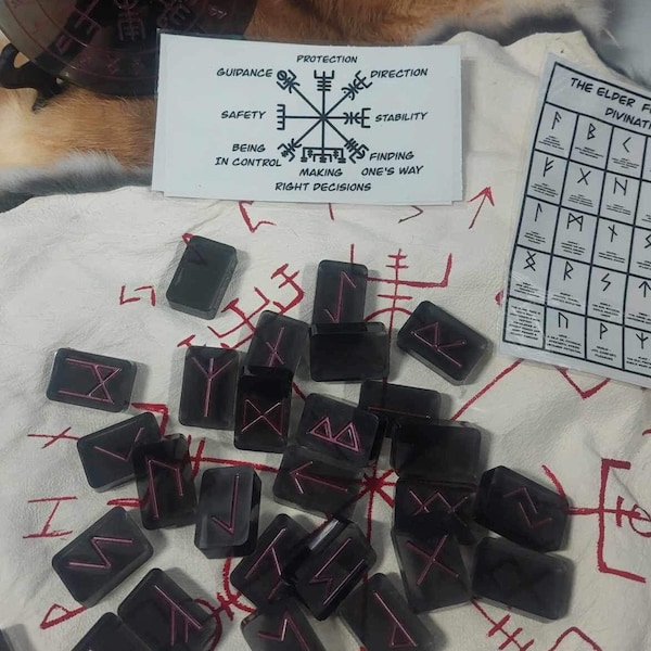 Black Base Rune, Witch runes, elder futhark runes, resin runes, Viking Norse Runes, Vegvisir Set, rune casting, divination