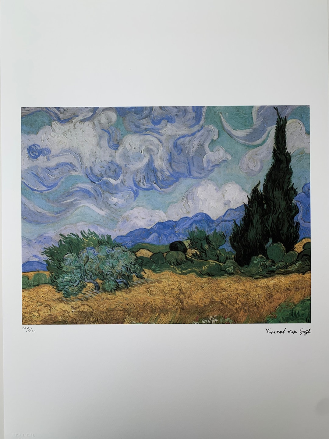 Impression Sur Toile Van Gogh - Terrain De Blé Aux Cyprès 60x40cm - Printed Paintings Tableau Van Gogh Toile