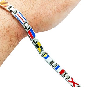 Pulsera de acero inoxidable para hombre con banderas náuticas esmaltadas ajustable