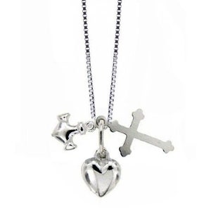 Lucky Necklace Faith Hope and Charity Man Woman In 925 Rhodium Silver