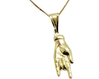 Hand Necklace Horns Lucky Charm Gift for Men and Women Gold Plated 925 Silver